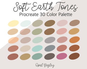 Soft Earth Tones Procreate Color Palette / 30 Harmonious Colors / Cool Earth Tones / Earthy Color Palette / Procreate Tool / iPad App