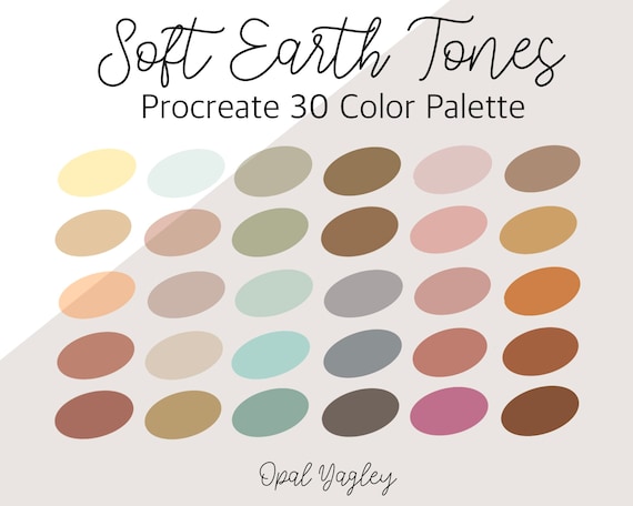 Soft Earth Tones Procreate Color Palette / 30 Harmonious Colors / Cool Earth Tones / Earthy Color Palette / Procreate Tool / iPad App