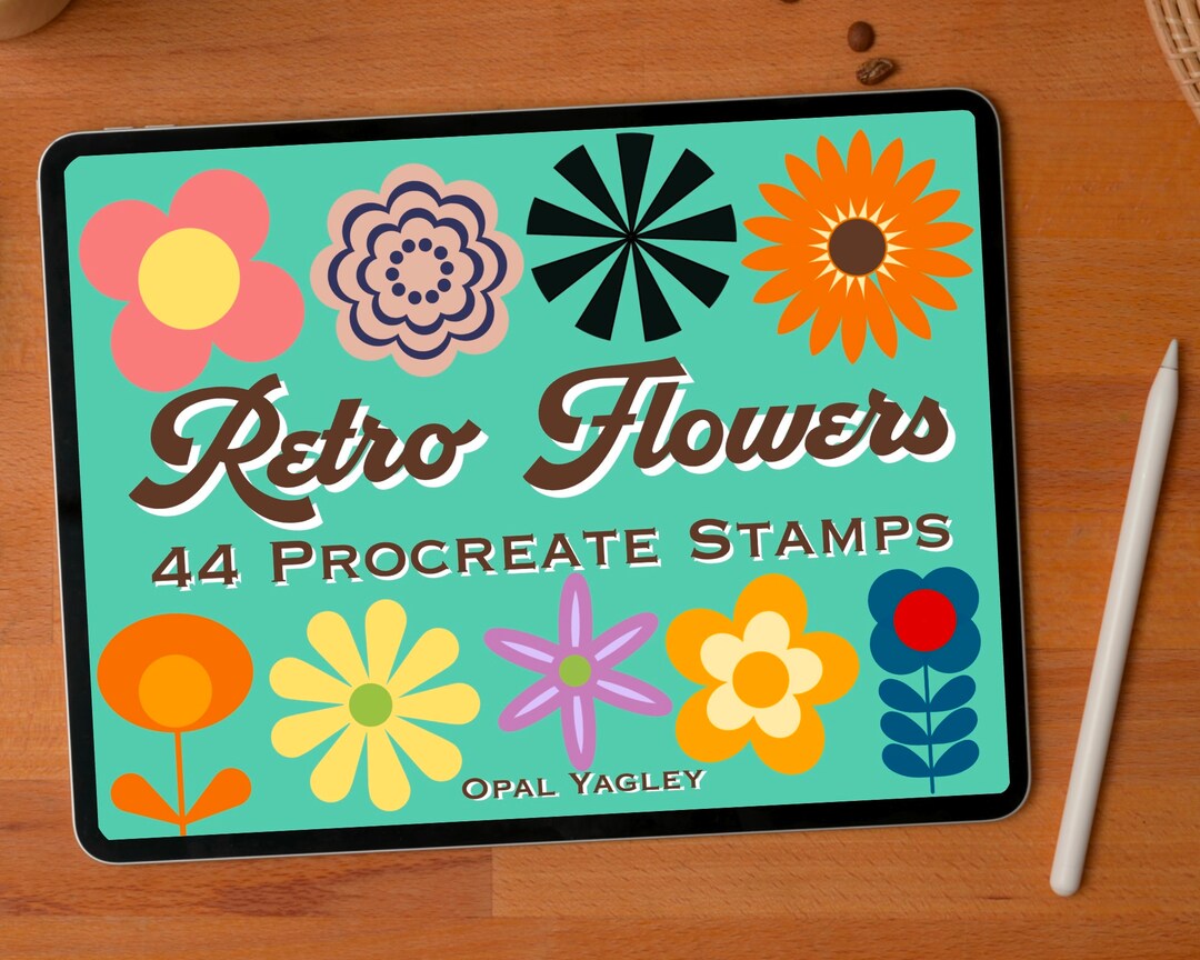44 Retro Flower Procreate Stamps / Groovy Floral Procreate Brushes ...