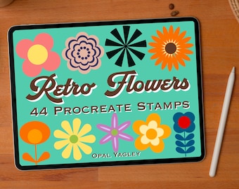 44 Retro Flower Procreate Stamps / Groovy Floral Procreate Brushes / 60s 70s Flowers /Retro Element Stamps / Instant Download / Art op iPad
