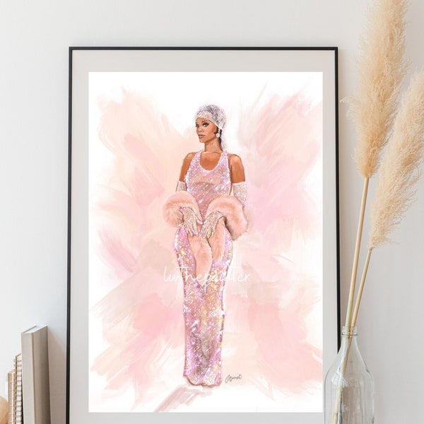 Rihanna Poster, Art Print, Rihanna Print, Rihanna Wall Art, Birthday Gifts, Rihanna famous dress, Celebrity Print by Livthepainterdesigns