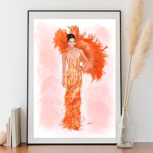 Robe Kendall Jenner, affiche Kendall Jenner, impression Kendall Jenner, cadeaux d&#39;anniversaire, robe orange Kendall Jenner, oeuvre d&#39;art pour la chambre à coucher