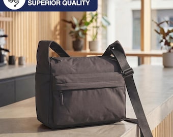 Grey Nylon Crossbody Bag, Waterproof Shoulder Purse, Minimalist Messenger Bag, Casual Travel Satchel, Unisex Side Bag, Gift for Her or Him