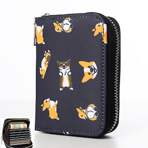 Cartera para tarjetas de crédito Corgi, tarjetero con cremallera para hombre y mujer, bloqueo RFID, tamaño compacto