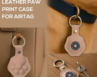 Leather Paw Print AirTag Holder, Pet Collar Accessory