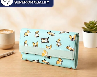 Corgi Tri-Fold Wallet for Women | PU Leather Travel Purse, RFID Blocking Carry-All