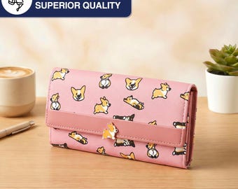 Corgi Tri-Fold Wallet for Women | PU Leather Travel Purse, RFID Blocking Carry-All