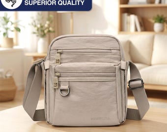 MS Triple Pocket Nylon Crossbody Bag, Casual Shoulder Purse for Women, Lightweight Daily Travel Messenger Bag, 3 Colors Available