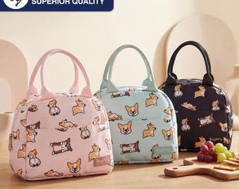 Corgi Print Insulated Lunch Cooler Bag | Leakproof Work Tote