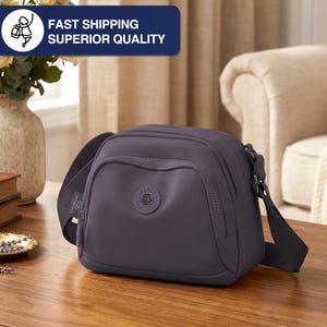 MS-Collection Urban Shell Crossbody, Waterproof Nylon Multi-Pocket Travel Bag, Lightweight Daily Purse in Black Yellow Red Khaki Purple