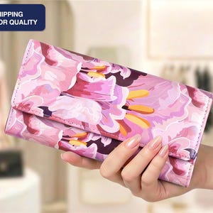 Floral PU Leather RFID Wallet – Slim Trifold Clutch with Coin Purse