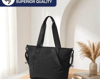 Waterproof Nylon Tote for City Travel, Work Laptop Bag with Pockets, Casual Gym Crossbody, Urban Everyday Purse SN