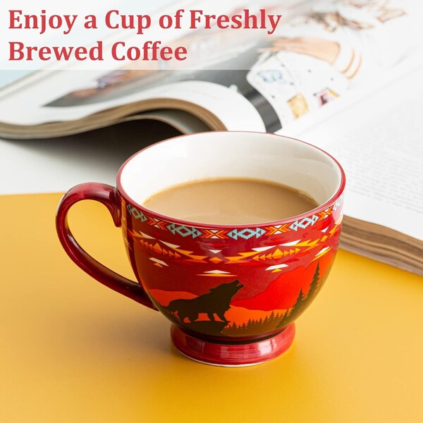 Tasse à café en céramique avec anse Southwest, tasse à thé en céramique pour le bureau et la maison, latte, cappuccino, cacao, céréales, chocolat chaud - 20 oz