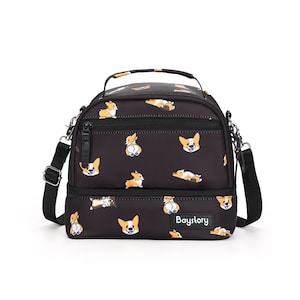 Corgi Lunch Bag Leakproof Cute School Box 10 L Wide-Open Tote for Work Picnic Black Blue Green Pink