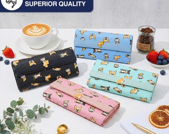 Corgi Tri-Fold Wallet for Women | PU Leather Travel Purse, RFID Blocking Carry-All