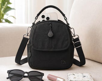 Water Resistant Mini Backpack Women Small Crossbody Bag Travel Daypack Multi Pocket Casual Purse Cute Nylon Rucksack Gift for Her