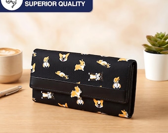 Corgi Tri-Fold Wallet for Women | PU Leather Travel Purse, RFID Blocking Carry-All