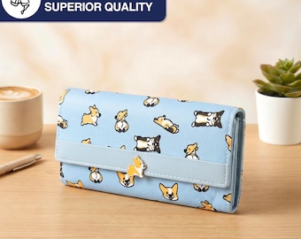 Corgi Tri-Fold Wallet for Women | PU Leather Travel Purse, RFID Blocking Carry-All