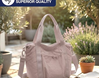 Black Nylon Tote Bag with Luggage Sleeve Travel Personal Item Work Teacher Nurse Purse Waterproof Crossbody Gift SN