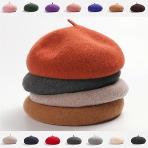 Klassieke wollen baret met verstelbare muts / Australische wollen baret / Franse vintage baretten / Solide klassieke baret / herfstmuts voor haar