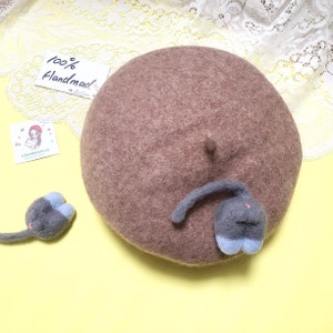 Cat Ass Wool Beret/ Cat Butt Beret/Classic Wool Beret/Adjustable Size Beret/Funny Cat Tam/Basque Hat/Animal Hat/Cosplay hat/Party Beret