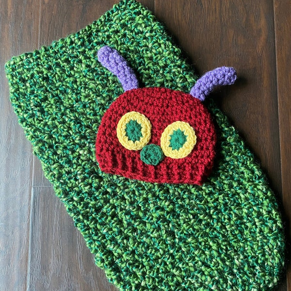 Caterpillar Hat and Cocoon Crochet Baby Photo Prop Set