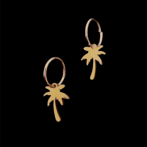 Summery sweet palm huggie hoops hoop earrings jewelry trend gold palm leaf palm tree small 1 cm hoop earrings diameter