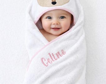 Personalized Deer Hooded Baby Towel: Embroidered Cotton Terry