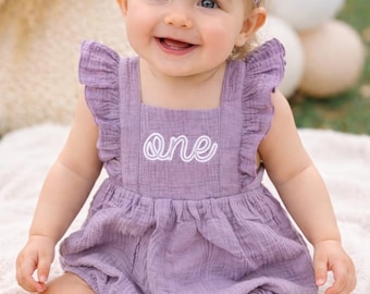 Embroidered Organic Cotton Birthday Romper: First or Second Birthday Outfit