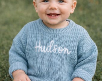 Embroidered Organic Cotton Baby Sweater: Personalized Chunky Knit