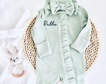 Personalized Baby Girl Romper: Embroidered Organic Cotton Outfit