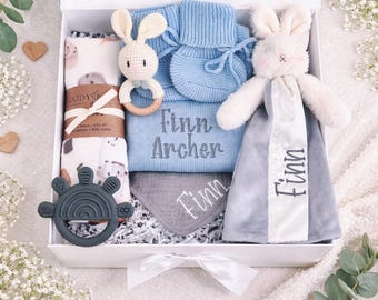 Personalized Baby Boy Gift Box, Embroidered Sweater Romper For Baby, Newborn Present