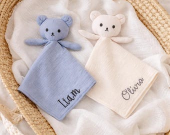 Personalized Organic Bear Security Blanket: Embroidered Baby Lovey