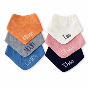 Embroidered Personalized Baby Bib: Organic Cotton Muslin Bandana Bib