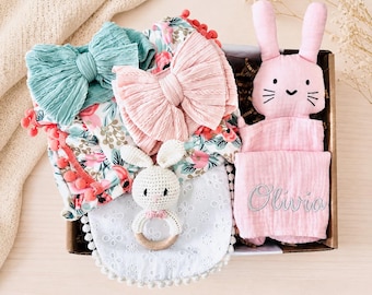 Personalized Baby Girl Gift Box | Floral Newborn Gift Set | Baby Shower Gift for New Mom & Baby