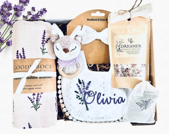 Handmade Personalized Lavender Embroidered Baby Gift Newborn Baby Girl Gift Spring Floral Purple Baby Gift New Mom Gift Personalized Gift