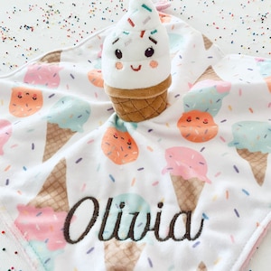 Baby Blanket, Personalized Baby Blanket, Soothie Blanket, Security Blanket, Ice Cream Blanket, Gift For New Baby