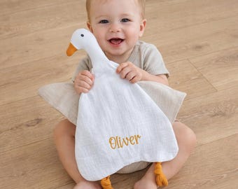 Goose Personalized Embroidered Security Blanket For Baby, Goose Knotted Lovey, Newborn Gift