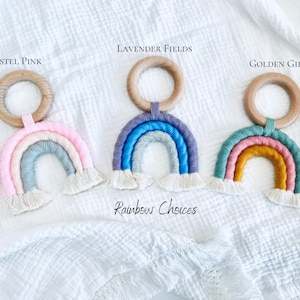 Macrame Rainbow, Rainbow Teether, Boho Rainbow, Teething Toy For Baby, Rainbow Baby, Build A Box For Baby