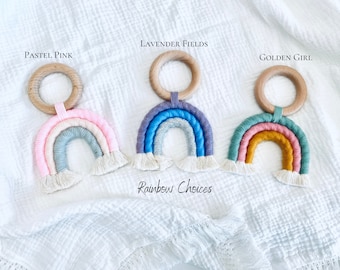 Macrame Rainbow, Rainbow Teether, Boho Rainbow, Teething Toy For Baby, Rainbow Baby, Build A Box For Baby