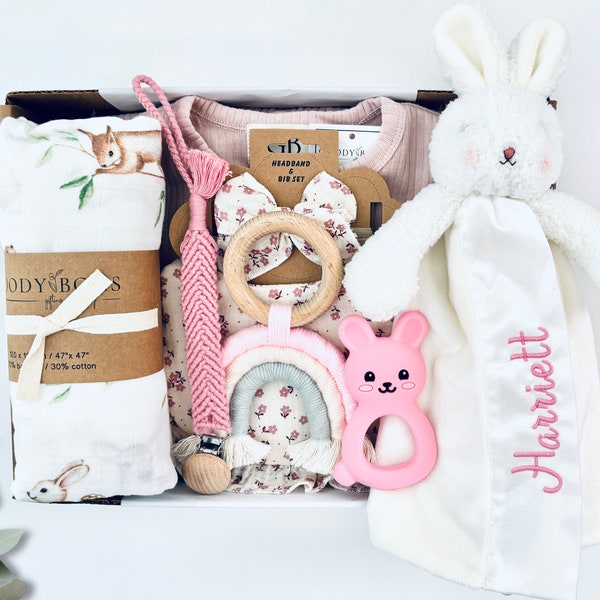 Geschenkkorb für ein neues Baby Mädchen, Geschenk zur Babyparty, personalisiertes Geschenk für Baby, Geschenk für Baby Mädchen, Regenbogen-Baby-Geschenk, einzigartige Geschenke für Baby-Mädchen