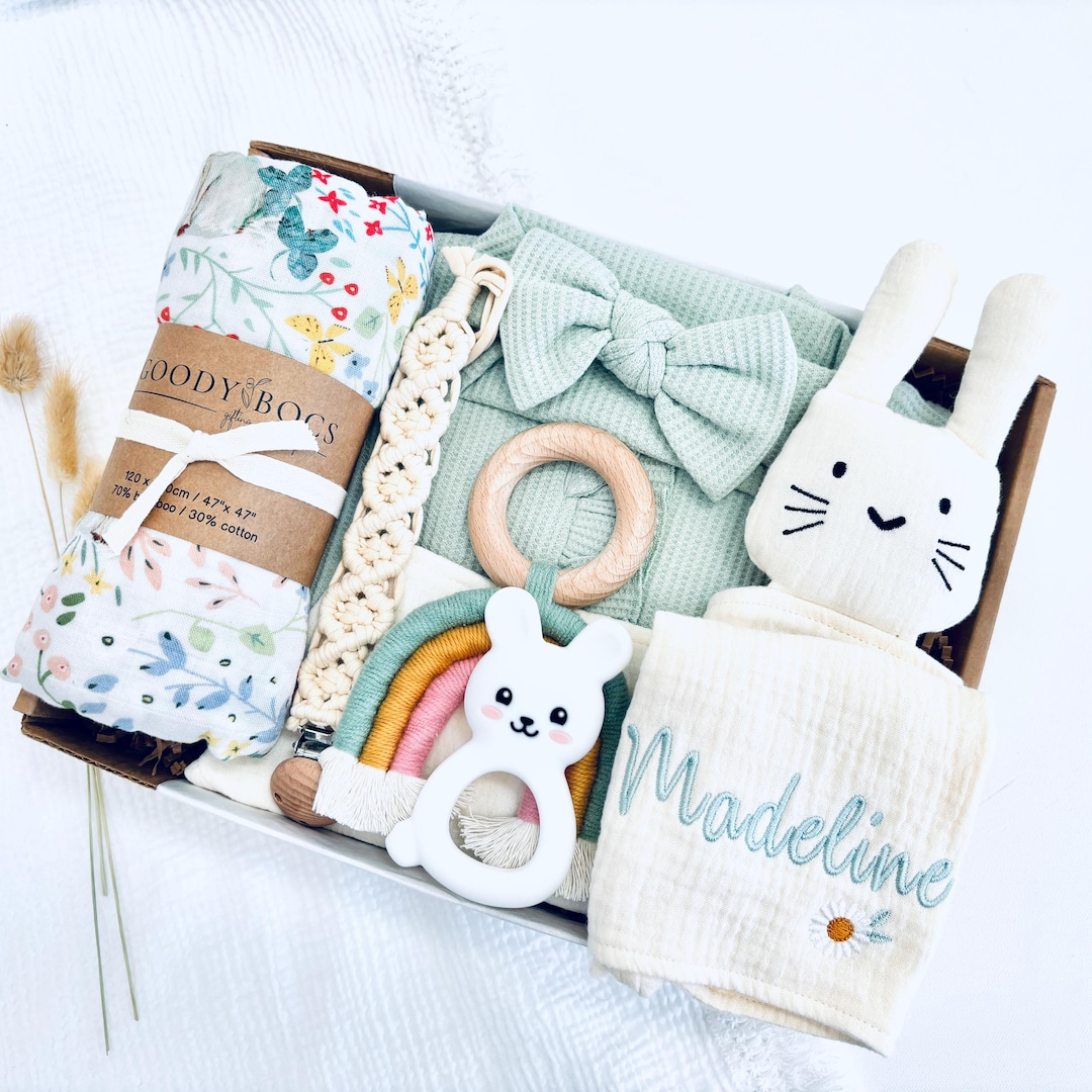 Baby Girl Gift Basket, Organic Cotton Bunny, Sage Romper - Etsy