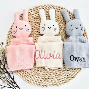 Personalisierte Babydecke, Gestickte Babydecke, Baby Schmusetuch, Häschen Decke, Häschen Lovey Decke, Kuscheliges Baby Spielzeug