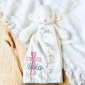 Baptism Gift, Baby Girl Baptism Gift, Christening Gift For Baby, Personalized Baptism Blanket, Lamb Lovey Blanket