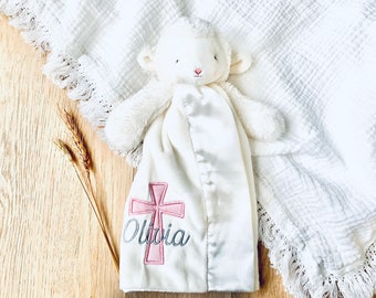 Baptism Gift, Baby Girl Baptism Gift, Christening Gift For Baby, Personalized Baptism Blanket, Lamb Lovey Blanket