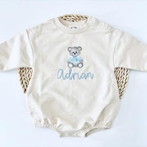 Gender Neutral Sweatshirt Romper, Personalized Baby Romper, Embroidered Baby Sweatshirt, Hand Embroidered Baby Sweatshirt, Baby Gift, Romper