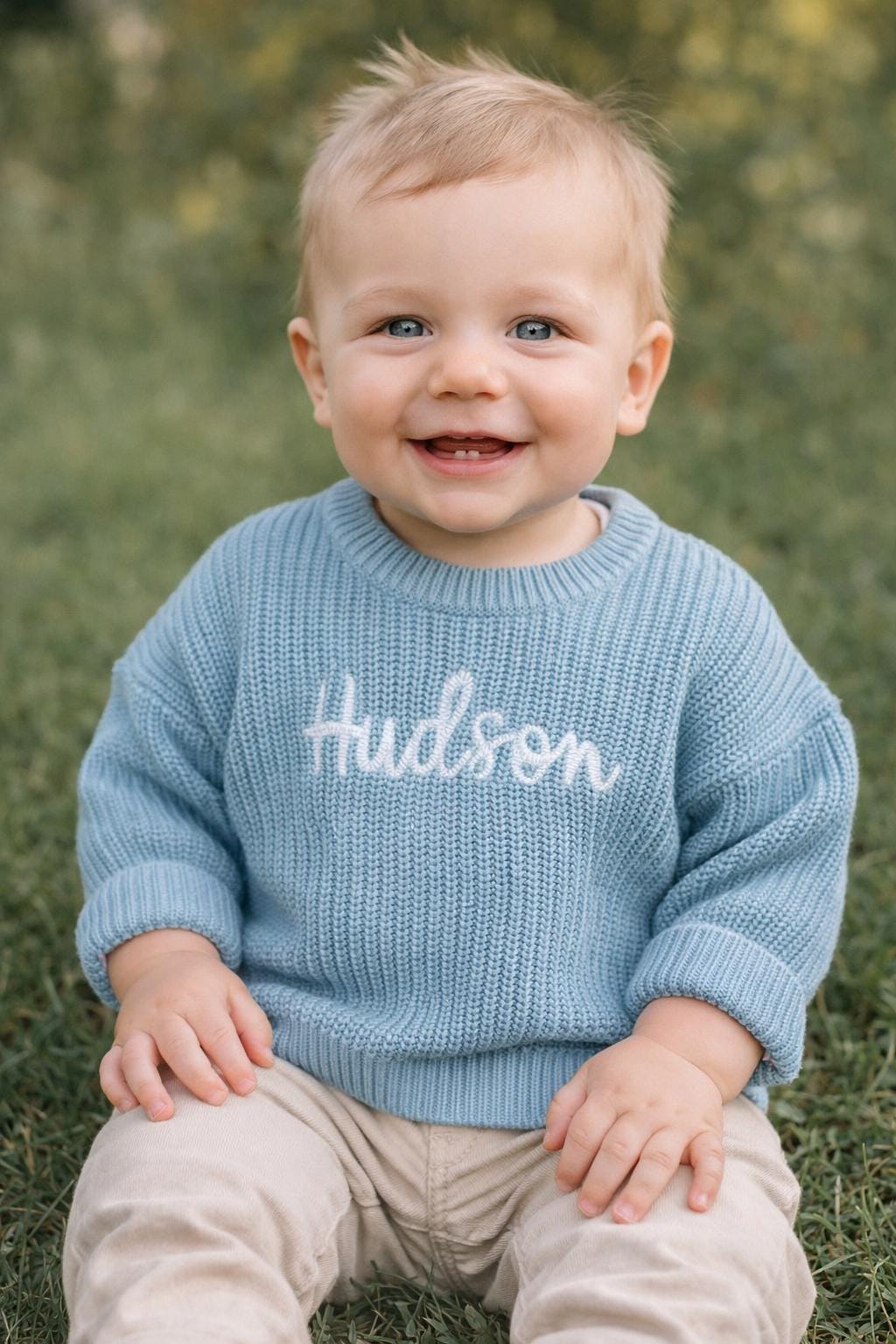 Embroidered Organic Cotton Baby Sweater: Personalized Chunky Knit