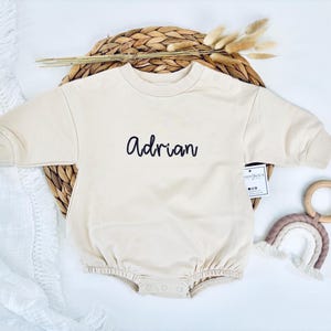 Gender Neutral Sweatshirt Romper, Personalized Baby Romper, Embroidered Baby Sweatshirt, Hand Embroidered Baby Sweatshirt, Baby Gift, Romper