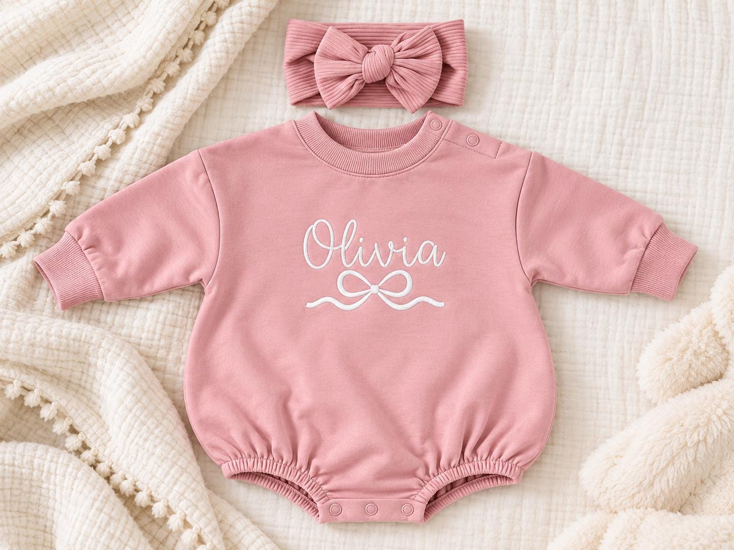 Personalized Baby Girl Romper: Embroidered Organic Cotton Sweatshirt