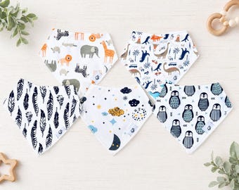 5 Stylish Baby Boy Bandana Bibs, Infant Bib Set